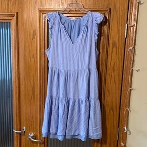 A Loves A Blue Pinstripe Ruffle Dress Size Large